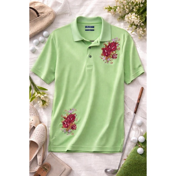 Ben Hogan Other - Ben Hogan Performance Polo Shirt L Green Custom Floral Embroidered Golf Shirt